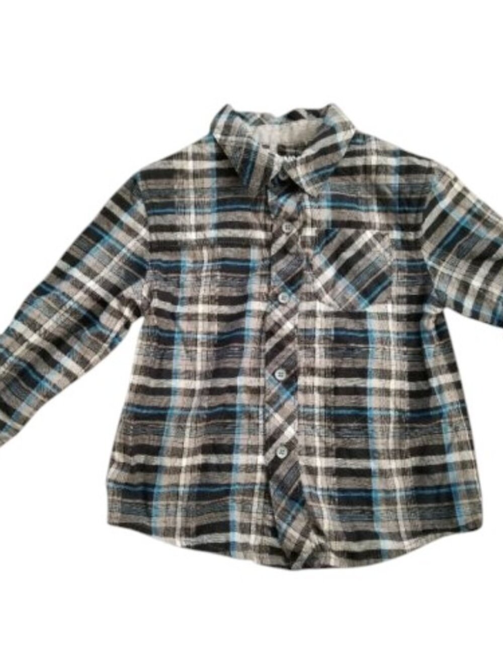 OSH KOSH Black Plaid Convertible Sleeved Button Front Shirt Boys Size 4T